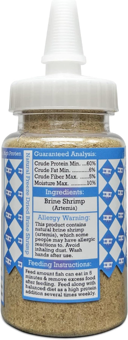 Fine Brine Shrimp Freeze Dried Fish Food, 0.5 oz, Semi-Fine Loose Particles, for Freshwater and Marine Aquarium Fish