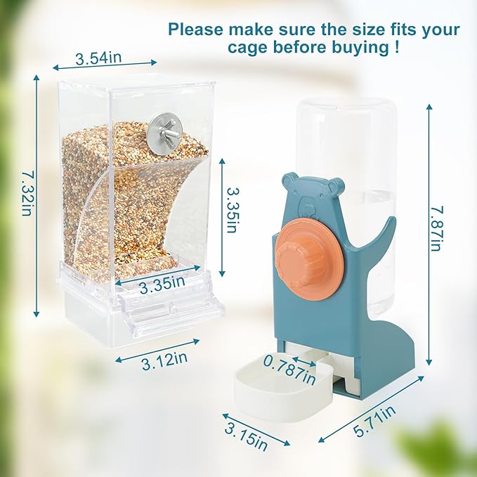 No Mess Bird Feeder Water Dispenser Set, Automatic Parrot Feeder Drinker Cage Accessories, for Parakeets, Cockatiels, Budgies, Macaws, Lovebirds, Canaries - Cage Mounted/External Hanging (Blue)
