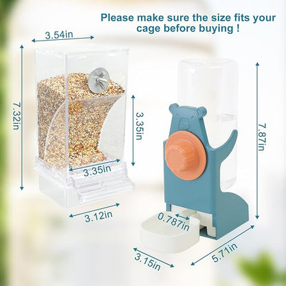 No Mess Bird Feeder Water Dispenser Set, Automatic Parrot Feeder Drinker Cage Accessories, for Parakeets, Cockatiels, Budgies, Macaws, Lovebirds, Canaries - Cage Mounted/External Hanging (Blue)
