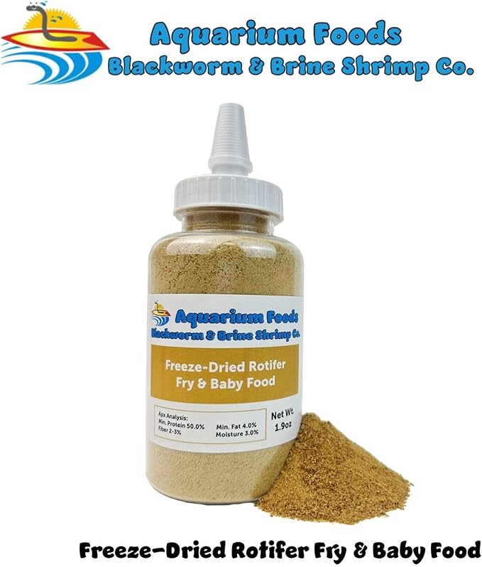 Aquatic Foods Inc. Rotifers Powder-Micro Bits Fry & Baby Food, for Freshwater & Marine Fish, Corals, Anemones, All Tiny Nano Fish, Fry & Babies, 1.9oz Lg Squeeze Bottle