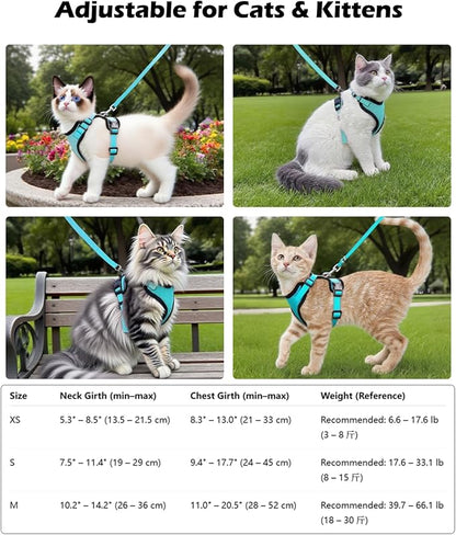 Luxelle 2 Pack Escape-Proof Cat Harness and Leash Set for Walking – Adjustable No Pull Soft Vest with Easy-Wear Buckle, Reflective Straps, Breathable Mesh – Outdoor Travel Harness for Cats & Kittens