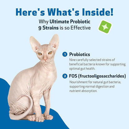 Pet Wellbeing Ultimate Probiotic 9 Strains with Prebiotics for Cats - Supports the Gut Microbiome and Digestion, Immune System Care, Urinary Tract Health, FOS, 2.5 billion CFU - 5.64 oz (160 g) Powder
