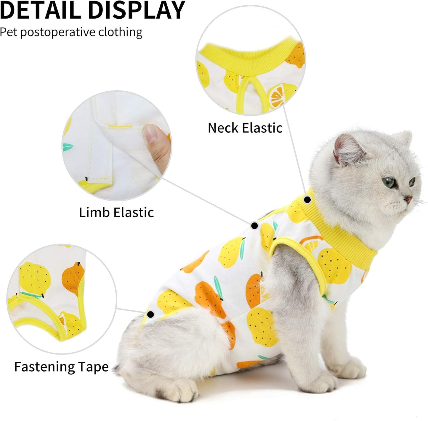 Cat Professional Surgical Recovery Suit,E-Collar Alternative for Cats Dogs,After Surgery Wear, Pajama Suit,Home Indoor Pets Clothing (L (8.5-11 Ibs), Lemon)
