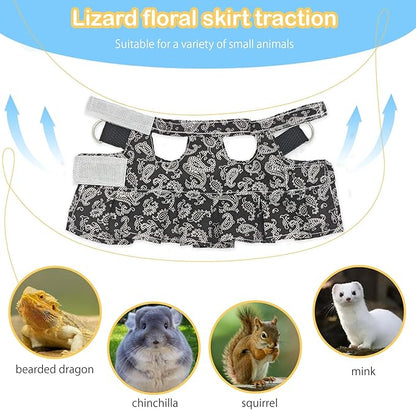 Lizard Harness Dress and Leash, Adjustable Hamster Ferret Harness and Leash Set, No-Pull Walking Vest for Lizard Small Animal Gecko Chameleon (Black M
