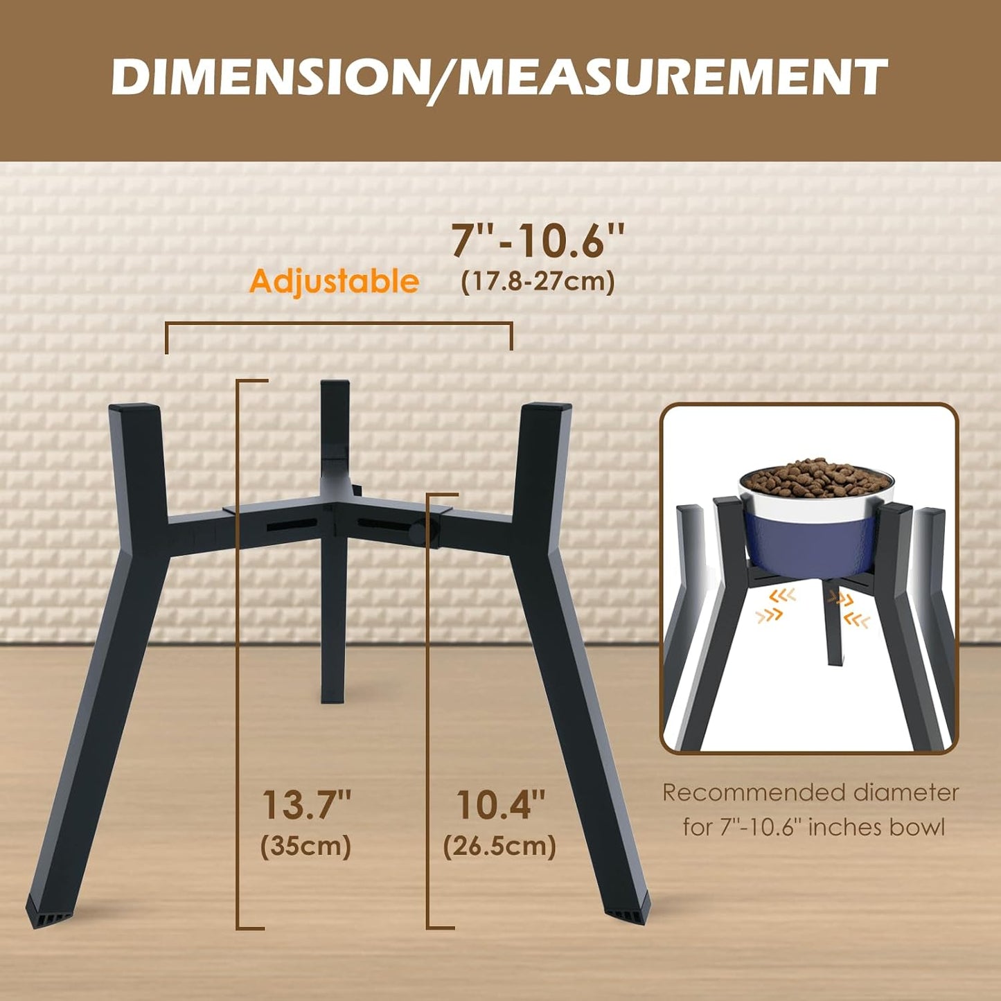 Elevated Dog Bowls for Large and Extra Large Dogs, Adjustable Width Dog Bowl Stand for 7-10.6" Wide Bowls, Food and Water Feeder, 13.7 in Tall Single Holder (Bowl Not Included)