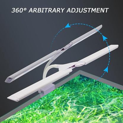 LED Aquarium Light Full Spectrum Clip Fish Tank Light Plants Light 360° Adjustable 2 Light Bar Super-Bright 6W Suitable for 10-30 Gal Fish Tank
