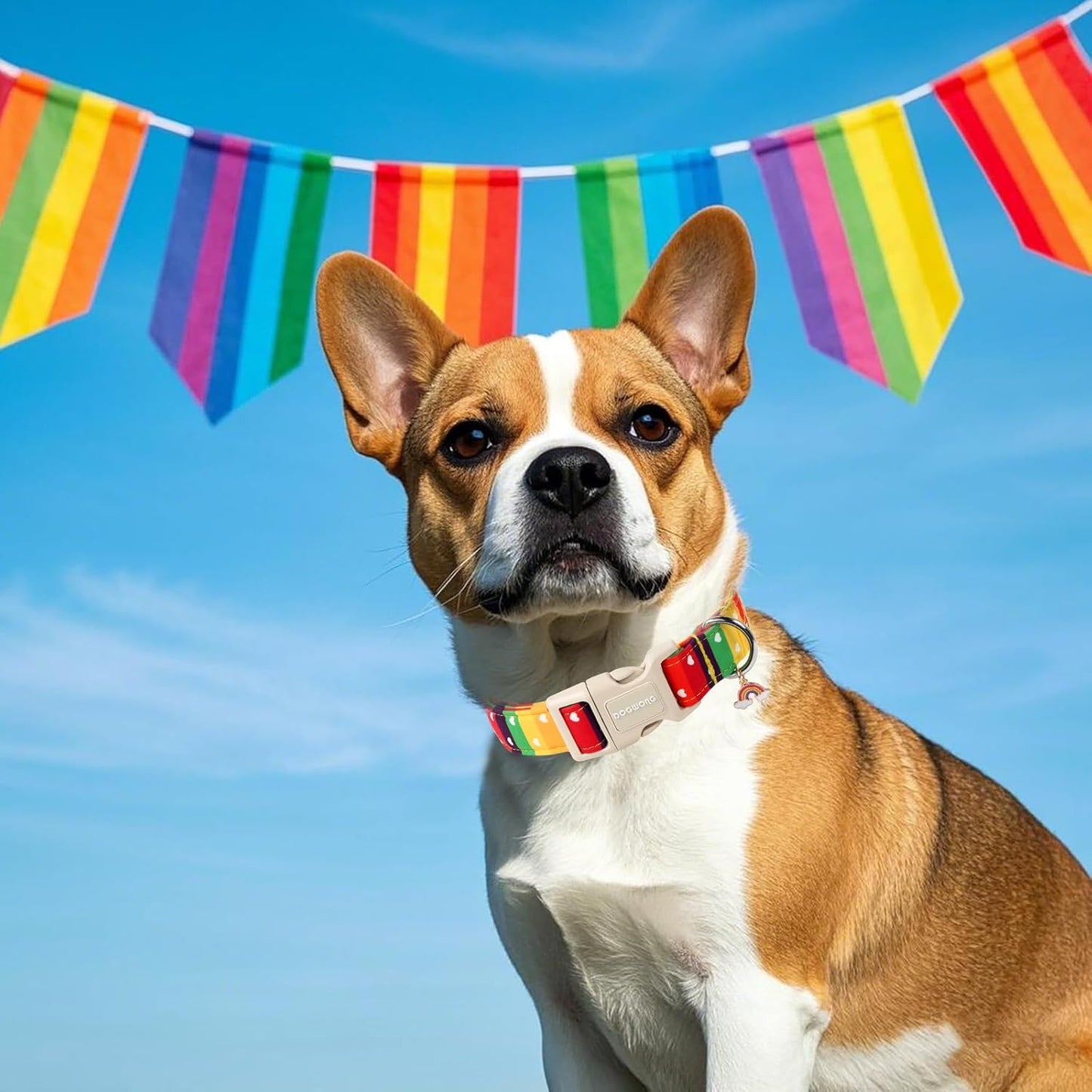 DOGWONG LGBT Dog Collar, Rainbow LGBTQ Dog Collars, Adjustable Cute Pride LGBT Pet Collars Design Quick Release Buckle Dogs Necklace for Small Medium Large Dogs