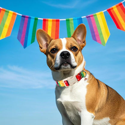 DOGWONG LGBT Dog Collar, Rainbow LGBTQ Dog Collars, Adjustable Cute Pride LGBT Pet Collars Design Quick Release Buckle Dogs Necklace for Small Medium Large Dogs