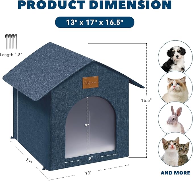 Outdoor Cat House Feral Cat Shelter,Outside Waterproof Cat House for Outdoor/Indoor Cats, Insulated Cat Bed for All Seasons with Cozy Cushion Easy to Assemble (Navy Blue, Floor Spike Style)