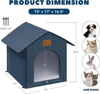 Outdoor Cat House Feral Cat Shelter,Outside Waterproof Cat House for Outdoor/Indoor Cats, Insulated Cat Bed for All Seasons with Cozy Cushion Easy to Assemble (Navy Blue, Floor Spike Style)