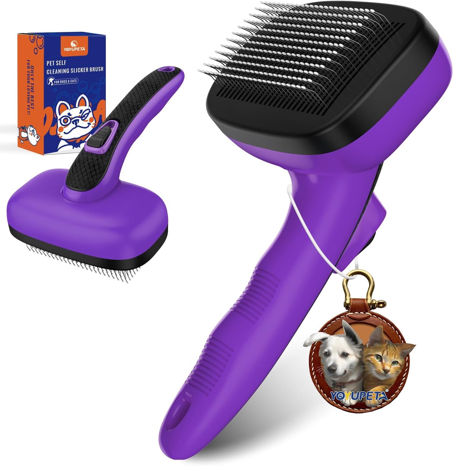Dog Self Cleaning Slicker Brush for Shedding, Ideal for Short Long Haired Dogs, Including Cat. Removes Loose Fur, Undercoat, Mats, Tangled Hair. Suit for Large Medium Small Animal, Purple