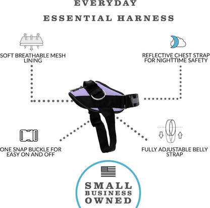 ShawnCo Essential Dog Harness, No-Pull Pet Vest with 3 Leash Clips, No Choke, Reflective, Adjustable and Padded, for Easy Walking and Training for Small, Medium and Large Dogs (ICY Lilac, XS)