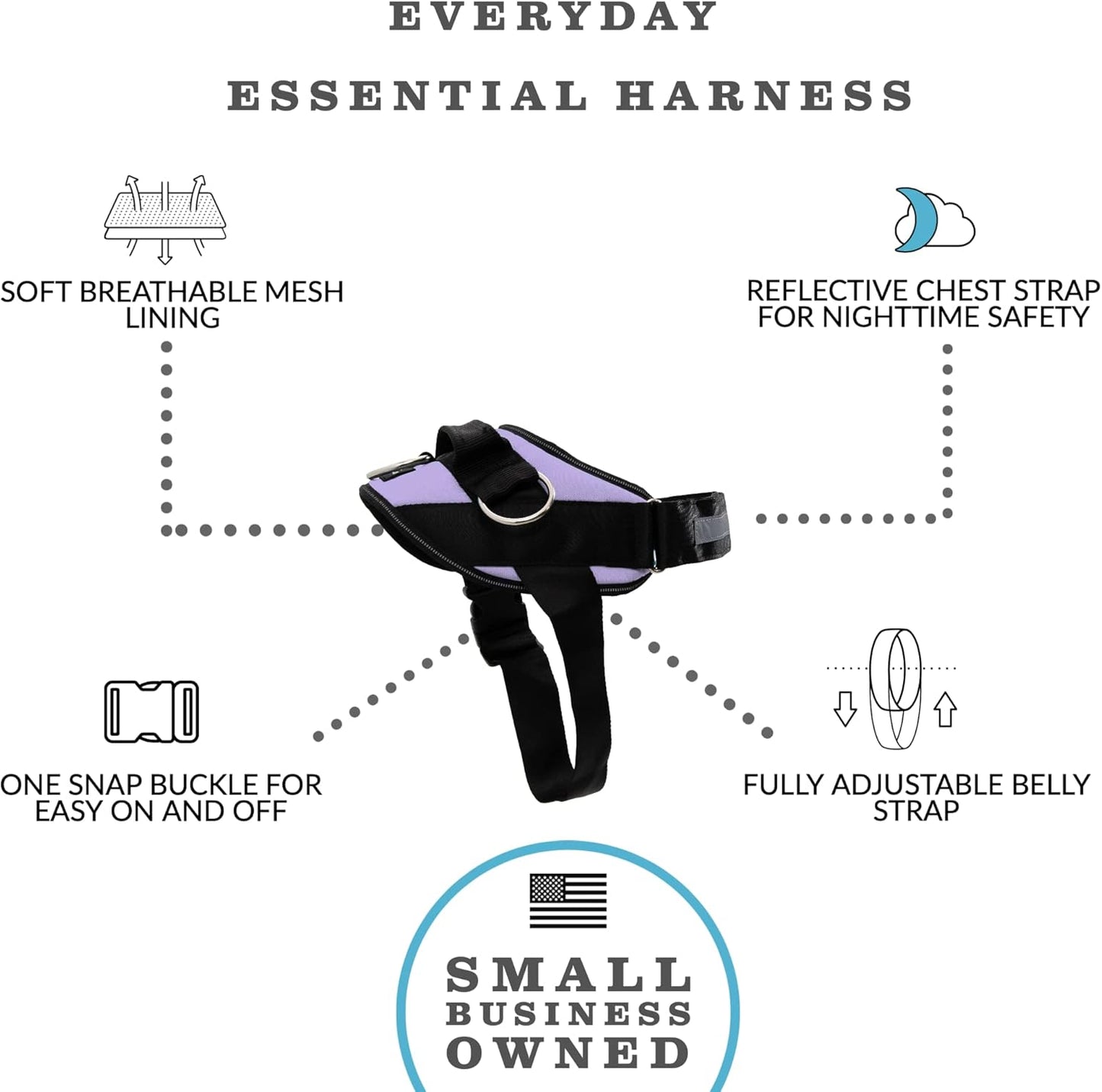 ShawnCo Essential Dog Harness, No-Pull Pet Vest with 3 Leash Clips, No Choke, Reflective, Adjustable and Padded, for Easy Walking and Training for Small, Medium and Large Dogs (ICY Lilac, M)