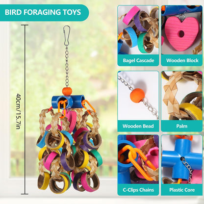 lovyoCoCo Bird Toys Conure Toys,Bird Parrot Foraging Shredder 24 Pcs Colorful Bagel Chewy Rings for Small Parrots Parakeets Conures Cockatiels Love Bird Cage Accessies (B)