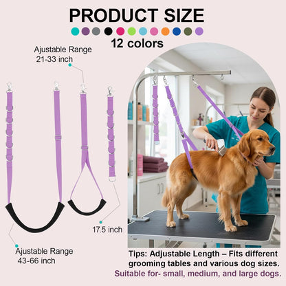 Dog Grooming Belly Straps Pet Grooming Supplies 3 Sets Professional Dogs Belly Band Pets Dogs Groomer Extension Strap Table Arm Loop Extender for Small Medium Large Pets (Light Purple)