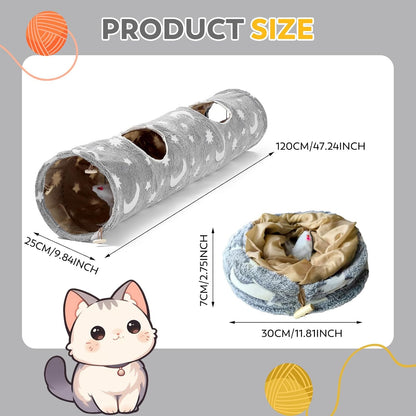 Cat Tunnels for Indoor Cats with Plush Toys Glows in The Dark Dog Cat Tunnel Tube Toys Photoluminescent for Indoor Cats Small Dogs Puppy Kitten Rabbit Bunny Ferret Pet Gray