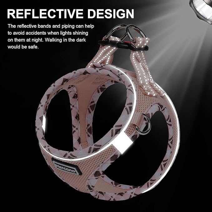 Mercano Soft Mesh Dog Harness and Leash Set, No-Chock Step-in Reflective Breathable Lightweight Easy Walk Vest Harnesses with Safety Buckle for Small Dogs, Cats (Champagne, XXS)