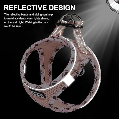 Mercano Soft Mesh Dog Harness and Leash Set, No-Chock Step-in Reflective Breathable Lightweight Easy Walk Vest Harnesses with Safety Buckle for Small Dogs, Cats (Champagne, S)