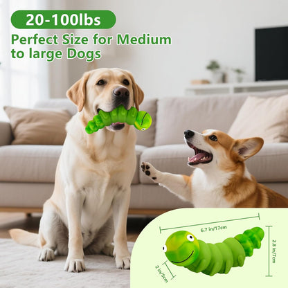 Caterpillar Dog Chew Toys for Aggressive Chewers, Tough Indestructible Squeaky Dog Toy with Beef Flavor Nylon Rubber for Large Medium Dogs to Keep Them Busy and Reduce Boredom (Green)