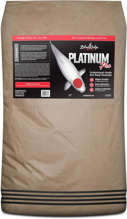 Blue Ridge Koi Fish Food 50lb - Platinum Pro Formula Goldfish Food, Premium Pond Pellets