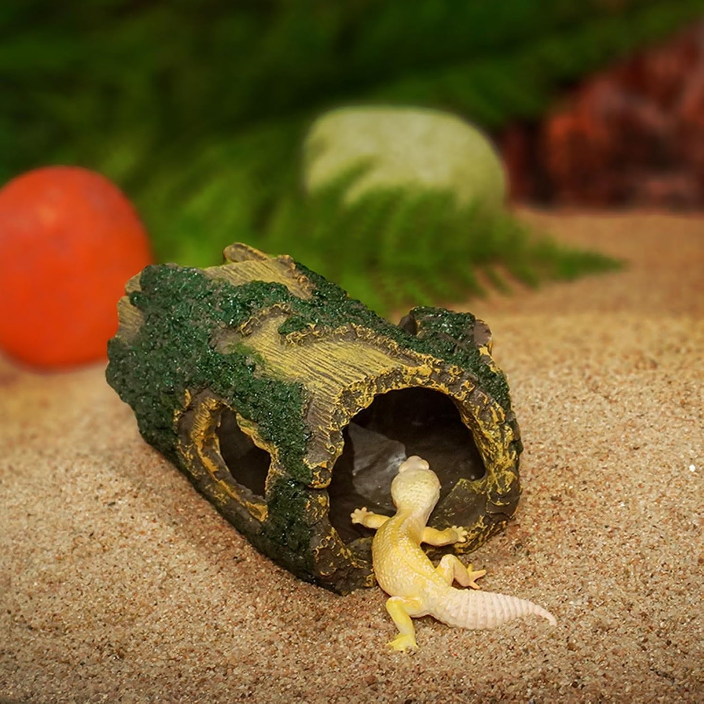 Resin Reptile Hideout Aquarium Decor Cave Shelter for Reptiles Fish Tank Ornament Safe Non Toxic for Lizards Snakes Fish Turtles Amphibians Terrarium Aquarium Accessories