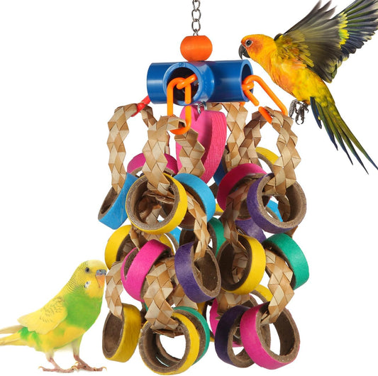 lovyoCoCo Bird Toys Conure Toys,Bird Parrot Foraging Shredder 24 Pcs Colorful Bagel Chewy Rings for Small Parrots Parakeets Conures Cockatiels Love Bird Cage Accessies (B)