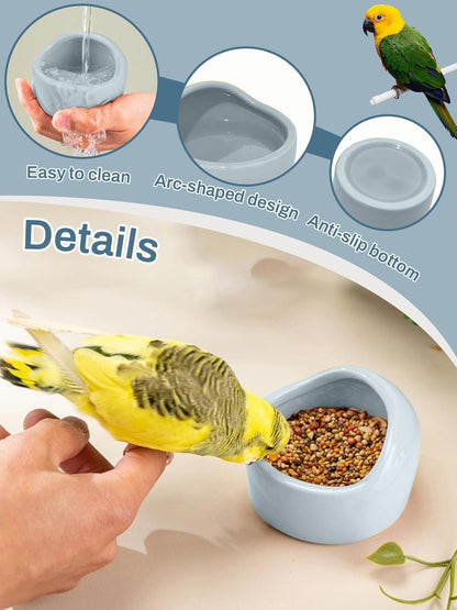 2 Pcs Bird Food Bowl Ceramic Bowls for Birds Small Parakeet Food Bowl Parrot Feeding Cups, Bird Cage Feede for Parakeets Conure Cockatiels Lovebird Budgie (Blue)
