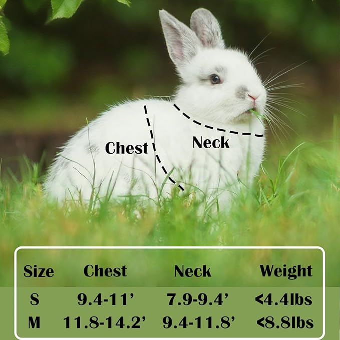 Rabbit Harness and Leash Set Escape Proof, Adjustable Soft Padded Vest, Breathable Mesh Bunny Harness with Reflective Strap, Safe for Small Animals(Pink,S)
