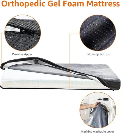 Amazon Basics Dog Bed with Cooling Gel Memory Foam, Pressure-Relief Support for Dogs up to 50lbs, Non-Slip Bottom, Machine Washable Cover, Large Sized (35" x 22"), Grey