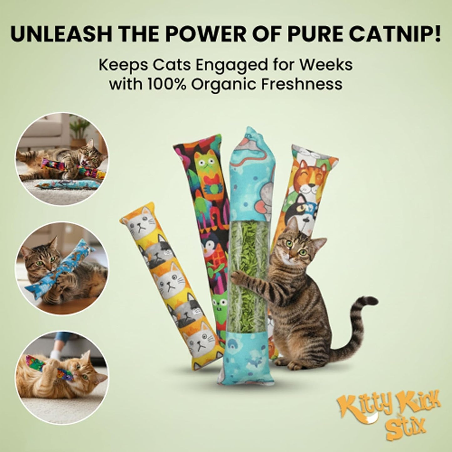 Catnip Kicker Toy Set of 2 (11") - Handmade in USA Durable Kicker Cat Toy - Catnip Kicker for Cats - Interactive Kicker Toys for Cats - Cat Kick Stick - Catnip Toys for Bored Indoor Pet