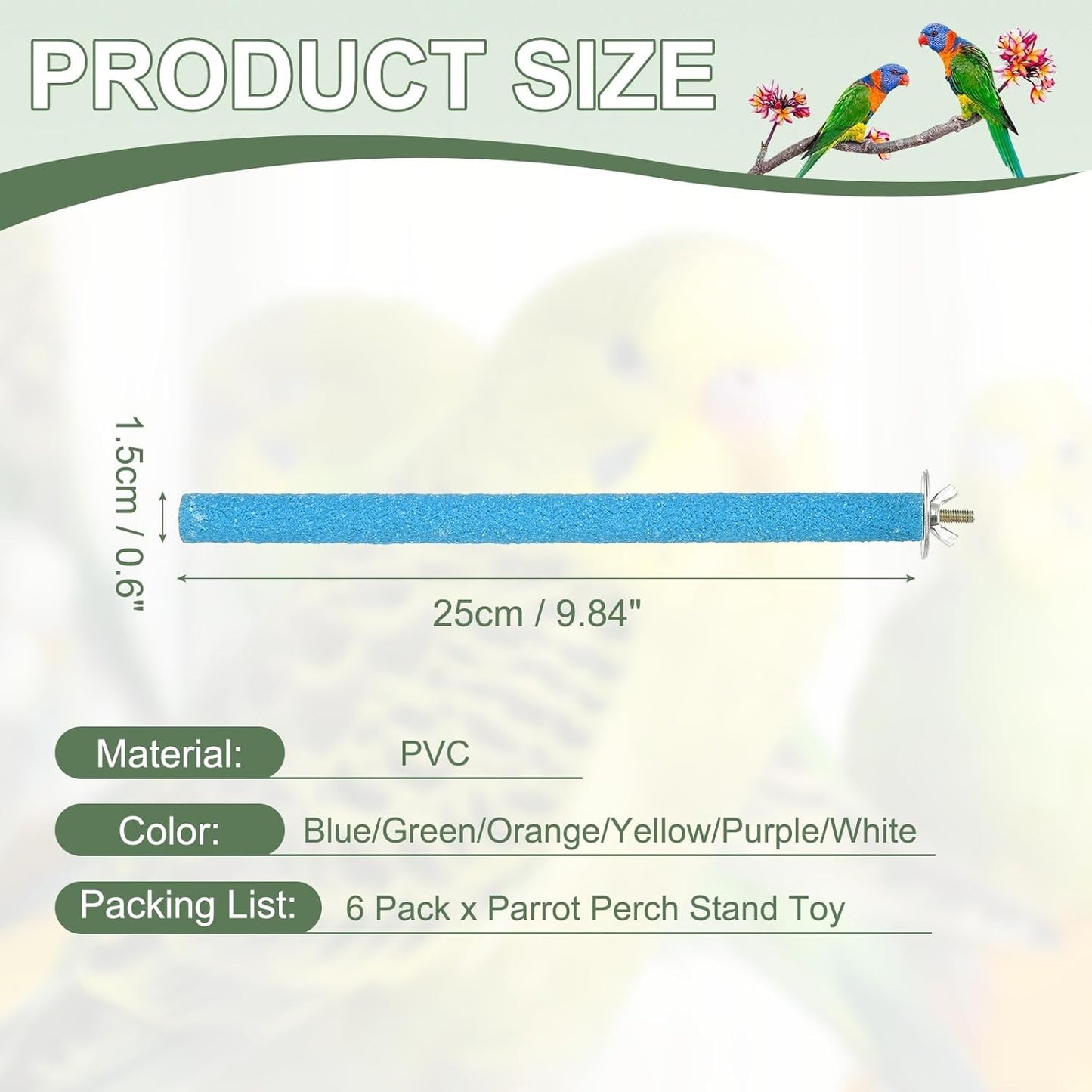 Parrot Perch, Wooden Parrot Perch Stand Toy, Paw Grinding Stick, Bird Cage Accessories, 9.8 x 0.6in (6 Colors, 6 Pcs) Birds Toys Intended for Cage/Parakeets/Conure/Budgie