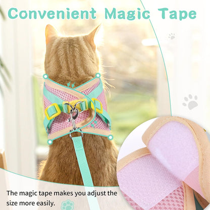 Cat Harness and Leash Set for Walking Escape Proof, Adjustable Kitten Harness Breathable Mesh with Reflective Strips Harness with Flower for Kitty Puppy Bunny Green S