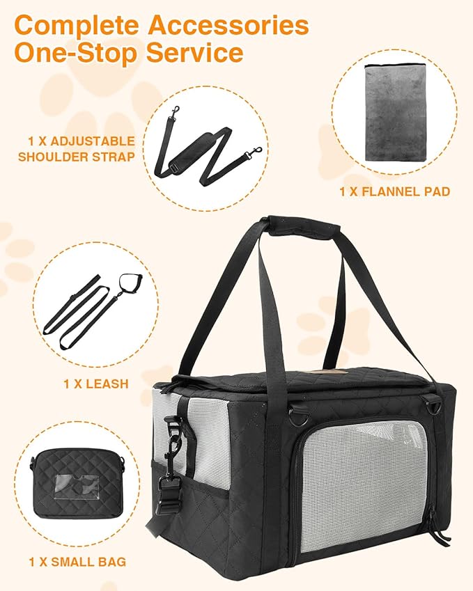 PETUX Small Cat Carrier - Pet Carrier Airline Approved for Kitten Under 10 lb - Escape-Proof, Foldable and Portable Cat Carriers with Removable Bag and Safety Buckle for Travel, Vet Visits - Grey