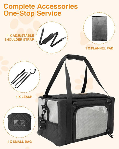 PETUX Small Cat Carrier - Pet Carrier Airline Approved for Kitten Under 10 lb - Escape-Proof, Foldable and Portable Cat Carriers with Removable Bag and Safety Buckle for Travel, Vet Visits - Grey