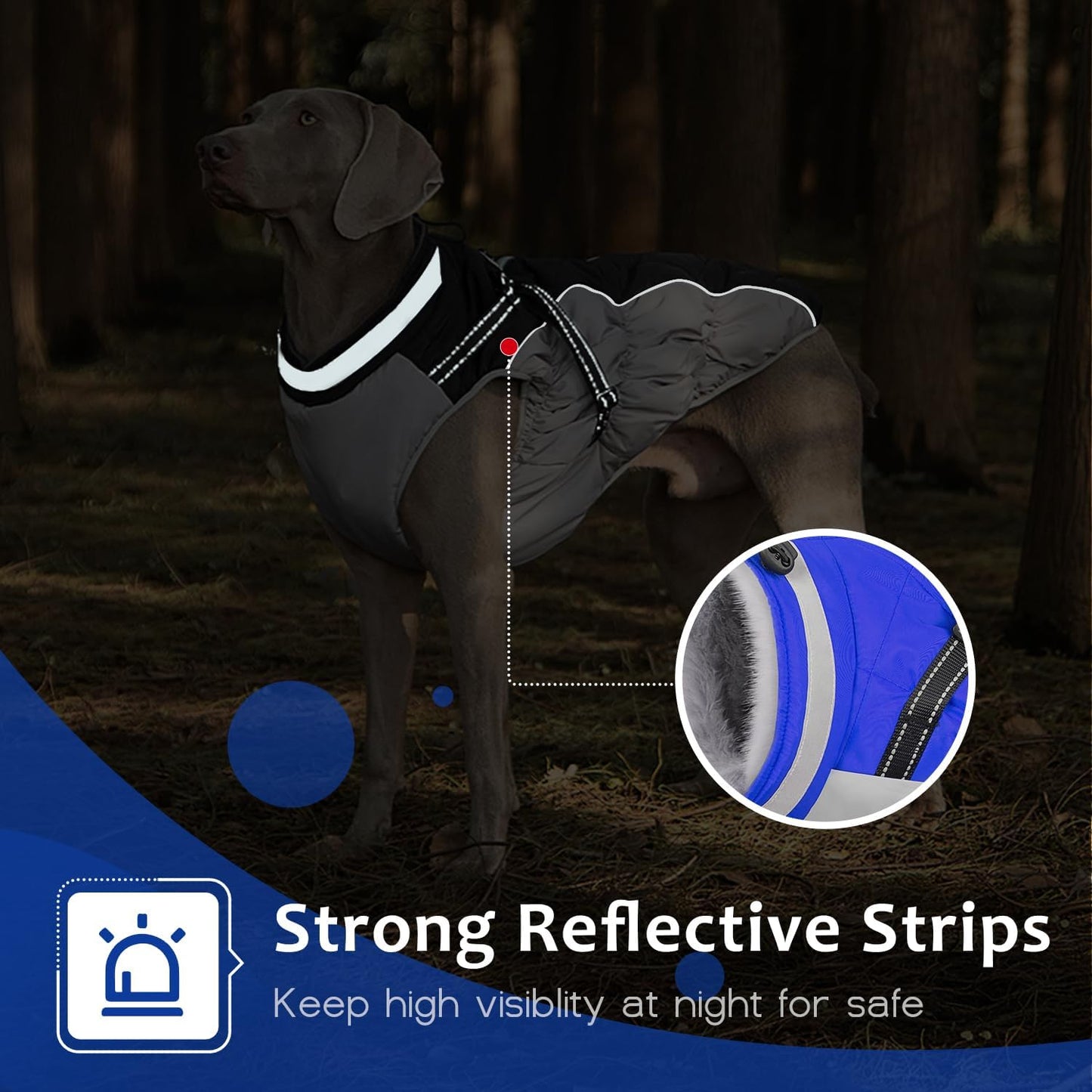 Dog Winter Coat with Harness, Dog Jacket, Pet Clothes with Zipper on Back, Waterproof Windproof Warm Vest, Reflective Cold Weather Coats, for Small Medium Large Dogs, Thick, Blue, 3XL