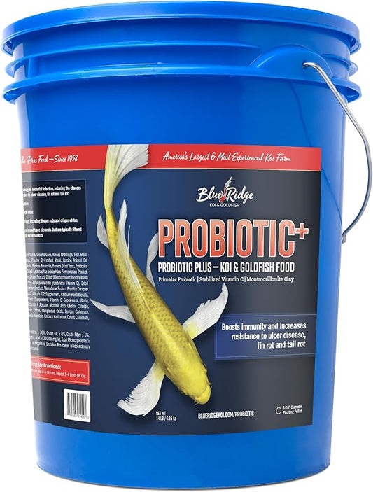 Blue Ridge Koi Fish Food 14lb - Koi Food 3/16” Probiotic Plus, Goldfish Food, Premium Fish Food for Ponds, Ponds Fish Food, Fall and Winter, Floating Pond Pellets