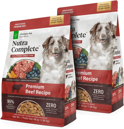 ULTIMATE PET NUTRITION Nutra Complete, 100% Freeze Dried Veterinarian Formulated Raw Dog Food with Antioxidants Prebiotics and Amino Acids, (3 Pound (Pack of 2), Beef)