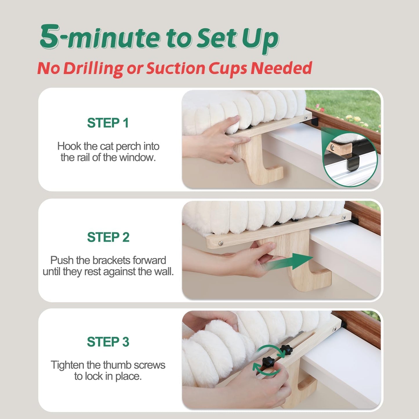 Zakkart SnugCloud Cat Window Perch with 4-Sided Bolster - Orthopedic Cat Hammock for Window Sill - Solid Hardwood & Metal Frame - Window Seat for Pets (Natural Color Wood w/White Bed, Medium)