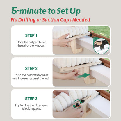 Zakkart SnugCloud Cat Window Perch with 4-Sided Bolster - Orthopedic Cat Hammock for Window Sill - Solid Hardwood & Metal Frame - Window Seat for Pets (Natural Color Wood w/Gray Bed, Large)