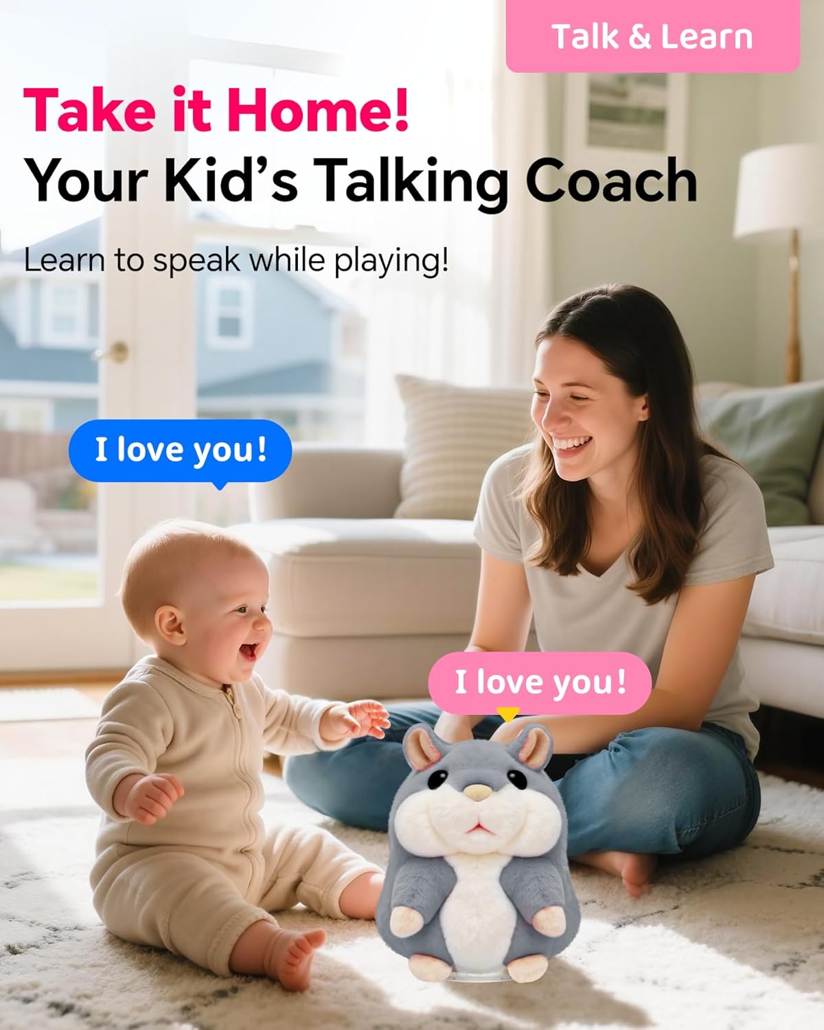 Toddler Toys Talking Hamster Repeats What You Say,Toys for 2 3 4 5 6 7 8 13 Year Old Girl Boy Christmas Birthday Gifts Ideas,Stocking Stuffers' for Kids Adults Gray Stuffed Animals Plush Toy