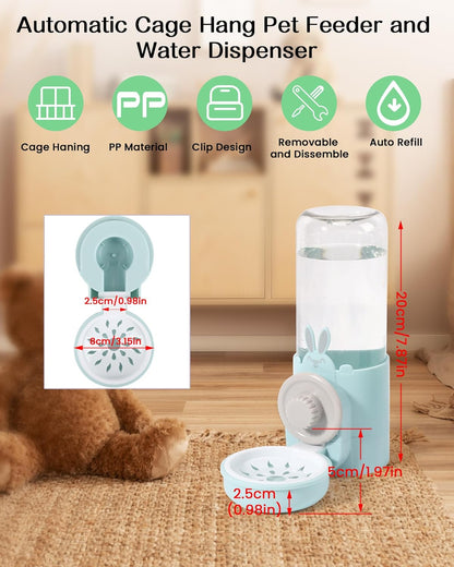 Hanging Automatic Pet Water Dispenser, Auto Siphon Rabbit Ferret Bunny Hedgehog Waterer Dispenser, Cat Dog Water Bowl for Cage Hanging (Light Blue)