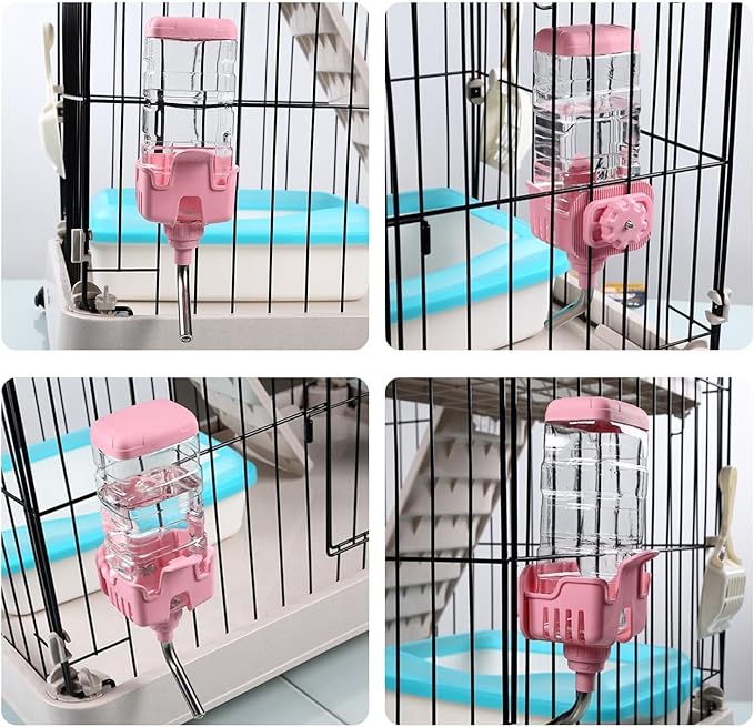 BNOSDM 25 oz Rabbit Water Bottle No Drip for Cage, Top Fill Hanging Water Dispenser for Bunny Crate, Auto Water Feeder for Chinchillas,Squirrels,Guinea Pigs (Pink)