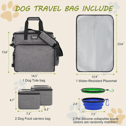 Dog Travel Bag Airline Approved–Pet Travel Tote with Collapsible Bowls,Food Containers & Feeding Mat–Multi-Pocket Organizer for Dogs & Cats, Durable & Water-Resistant for Hiking,Trips,Outdoors