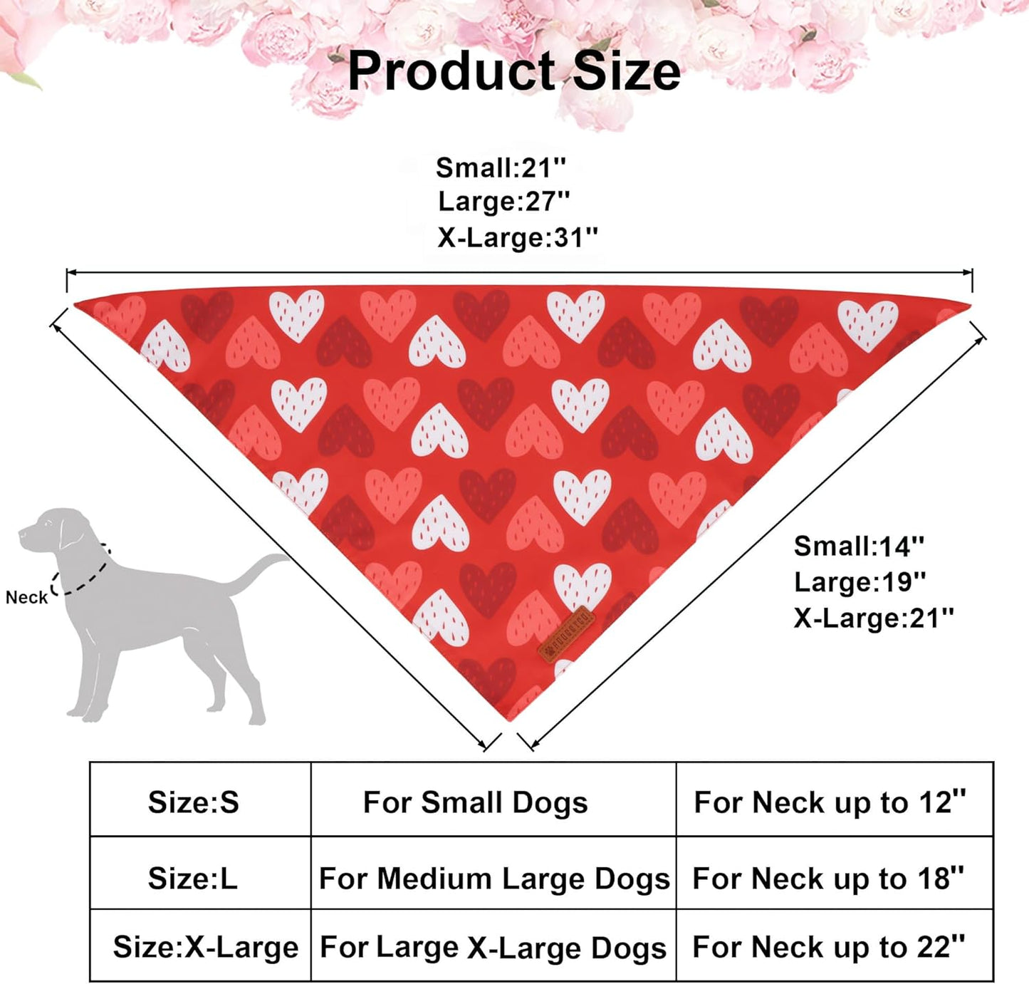 ADOGGYGO Valentine Dog Bandana, Red Blue Heart Love Pet Scarf, Adjustable Fit Pet Valentine Bandanas for Medium Large Dogs (Large)