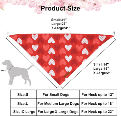 ADOGGYGO Valentine Dog Bandana, Red Blue Heart Love Pet Scarf, Adjustable Fit Pet Valentine Bandanas for Medium Large Dogs (Large)