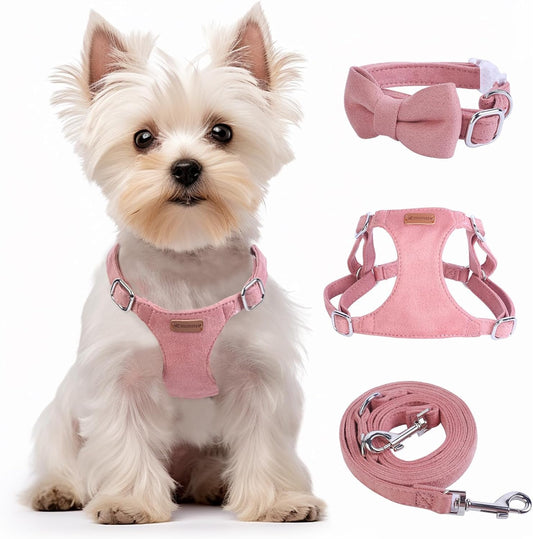 Dog Harness and Leash Set, XXS No Pull Adjustable Puppy Harness with Multifunction Pink Dog Leash and Dog Collar, Soft No Choke Escape Proof Pet Harness Vest for Small Dogs and Cats (Red, S)