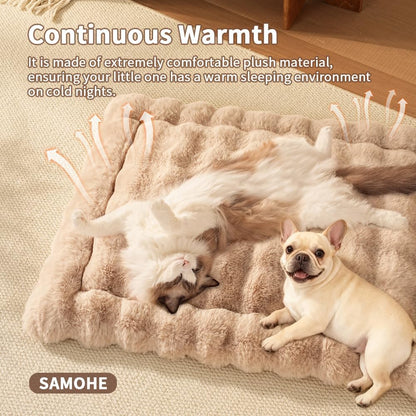 Cat Beds for Indoor Cats Faux Fur Pet Pad Mat Plush Kitten Bed with Non-Slip Bottom for Carriers/Couch Dog & Puppy Friendly 35 x 27 Inch X-Large Coffee