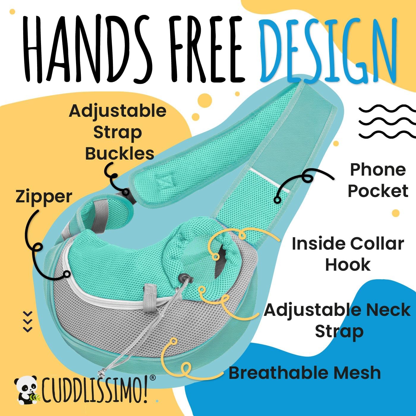 Pet Sling Carrier - Carefully Sized for Teacup & Toy Breed Puppies & Cats (Under 6lb) - Soft Pouch for Small Dogs, Yorkies, Chihuahuas - Ideal for Hands-Free Doggy Travel & Walks (Teal)