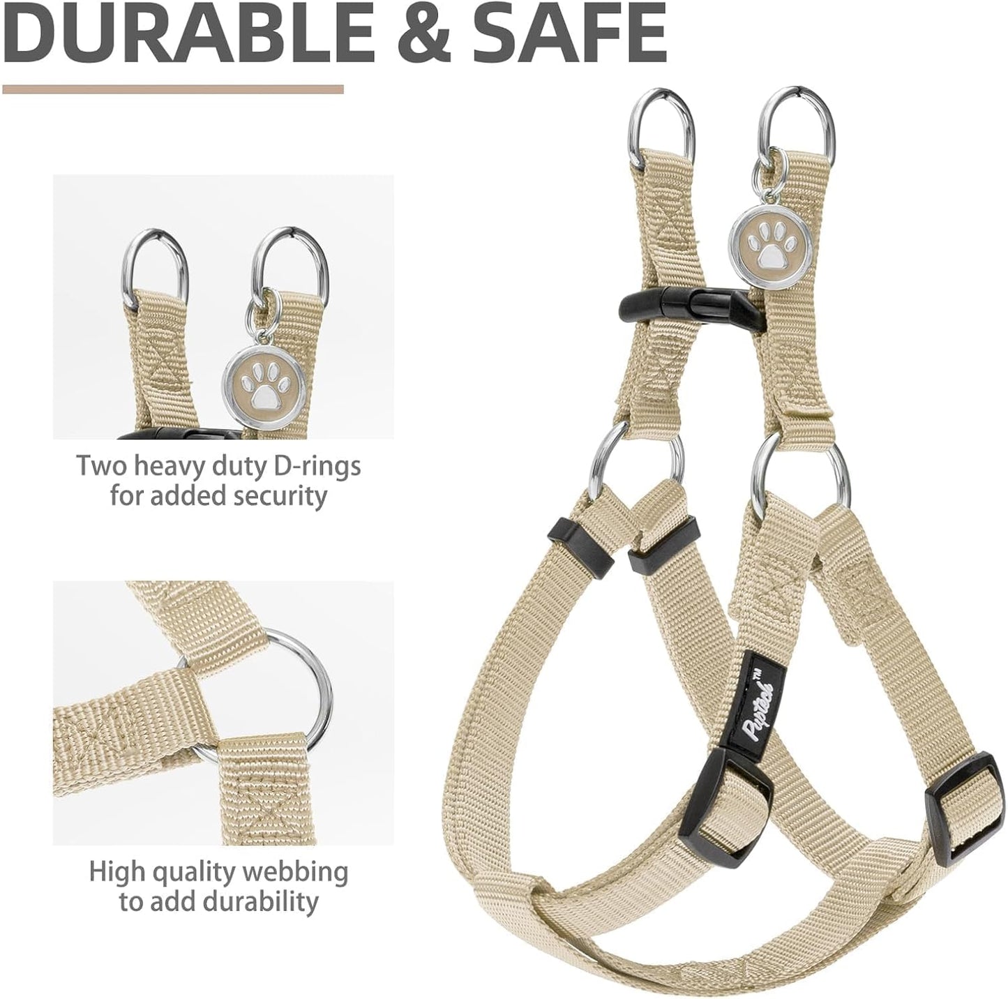 PUPTECK No Pull Dog Harness Soft Adjustable Basic Nylon Step in Puppy Vest Outdoor Walking with ID Tag