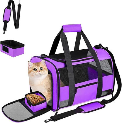 Large Airline Approved Cat Carrier Dog Carriers for Dogs Under 25 Lbs, Collapsible Soft Sided Travel Carriers for Puppy Kitten, Purple